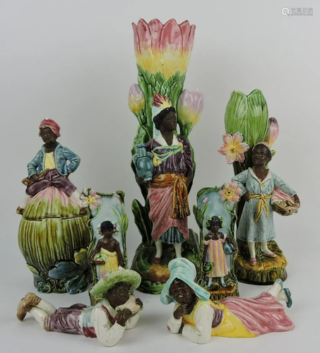 Majolica blackamoor lot of 7 pieces,