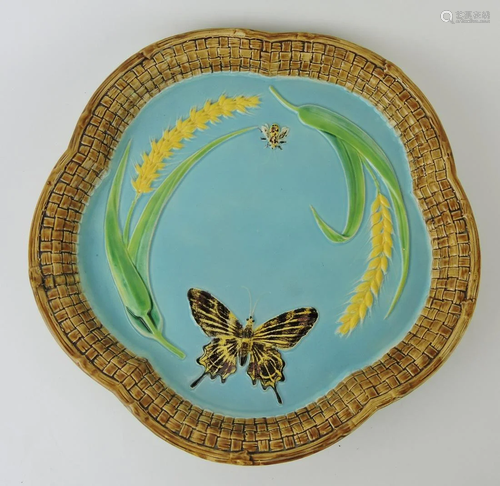 George Jones majolica tray with wicker