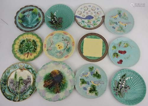 Majolica lot of 12 plates, various