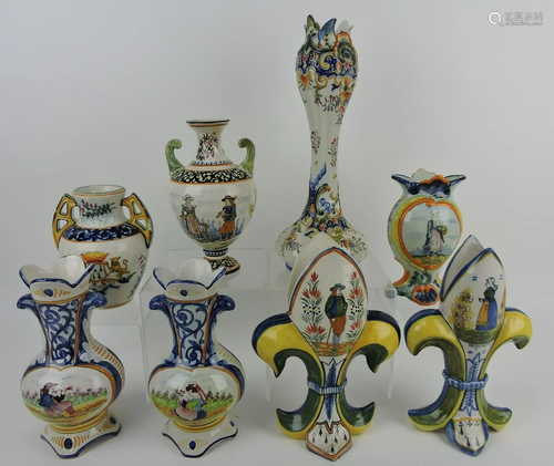 Quimper lot of 8 vases, 7 to 14