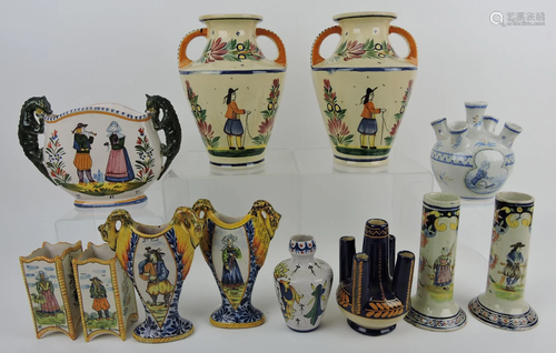 Quimper lot of 12 vases, 4 1/2 to 8