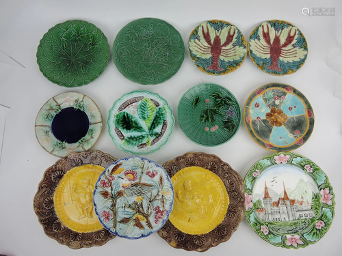 Majolica lot of 12 plates, various