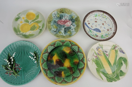 Majolica lot of 6 plates, various