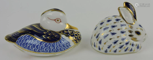 Crown Derby duck and rabbit figures