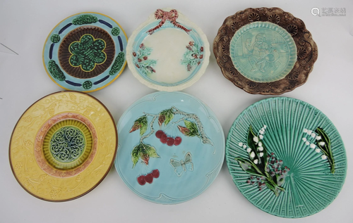 Majolica lot of 6 plates, various