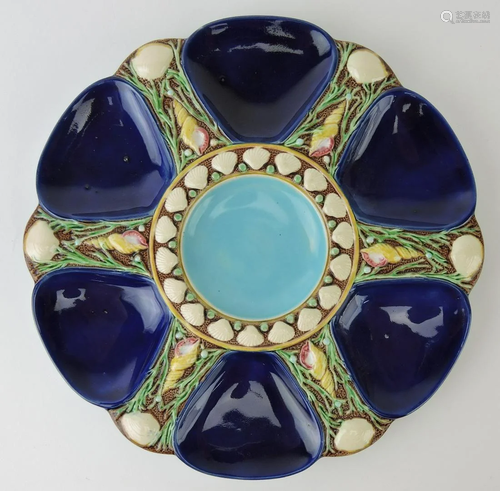 Minton majolica cobalt 6 well oyster