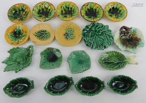 Majolica lot of 18 butter pats, various