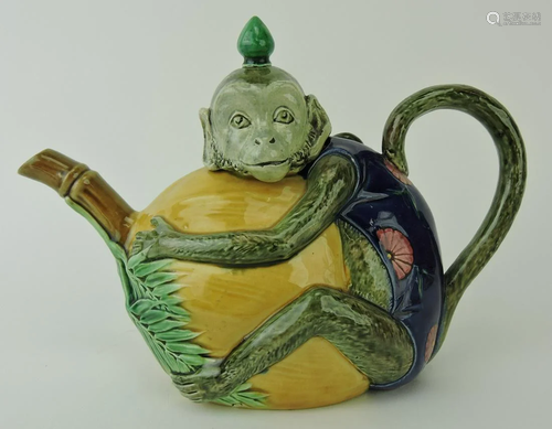 Minton majolica figural teapot in the