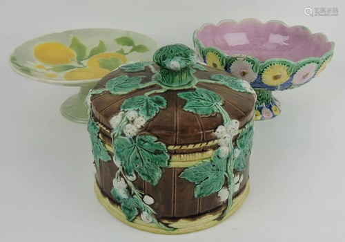 Majolica lot of 2 compotes and cheese