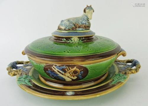 Minton majolica rare goat butter dish,