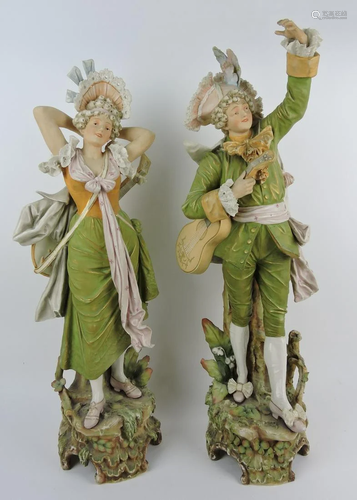 Royal Dux pair of bisque figures of