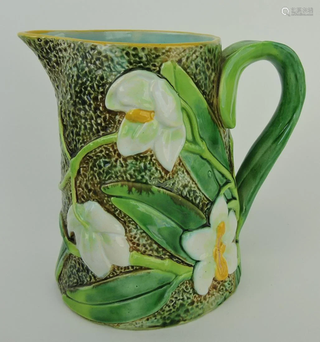 George Jones majolica orchid pitcher