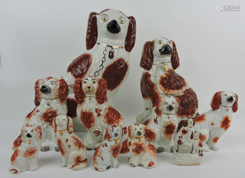 Staffordshire lot of 11 spaniel dogs,