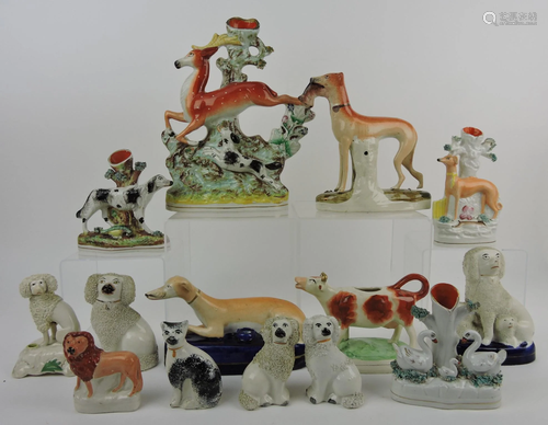 Staffordshire lot of 14 animals,