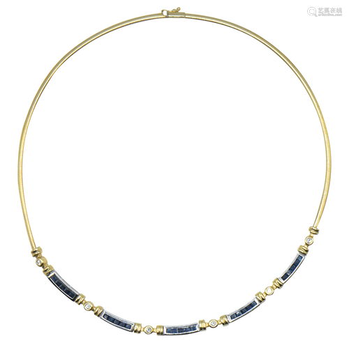 14 Karat Gold, Diamond & Sapphire Necklace