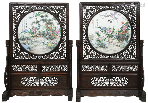 Pair of Chinese Enameled Porcelain Floor Stands