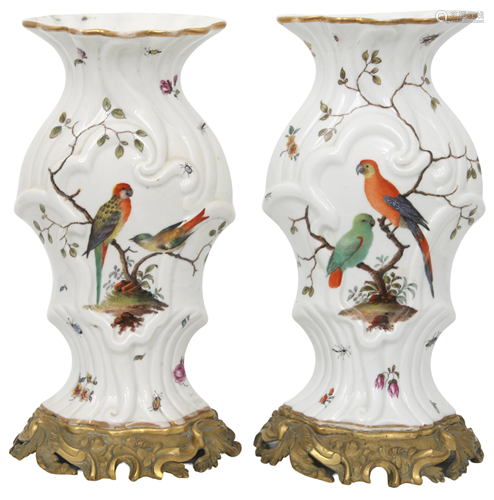 Pair of Meissen Vases with Birds