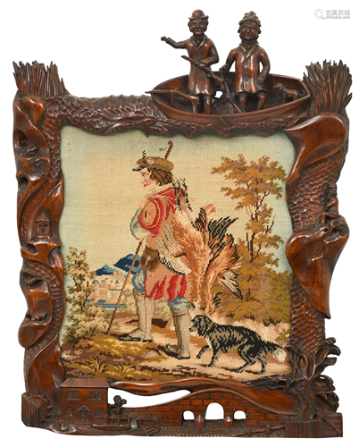 German Needlepoint with Carved Wood Frame