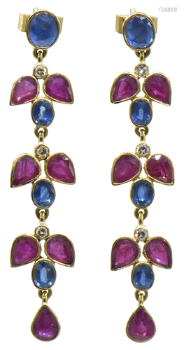 Pair of Gem Set and Diamond Earrings