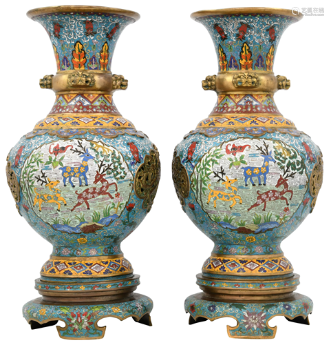 Chinese Qing Dynasty Bronze & Cloisonné Vases