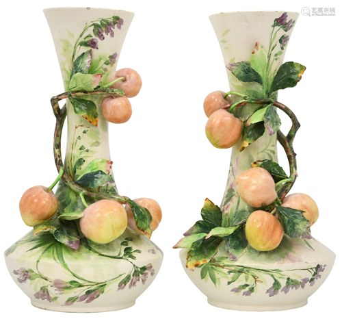 Pair of Italian Majolica Fruit Vases