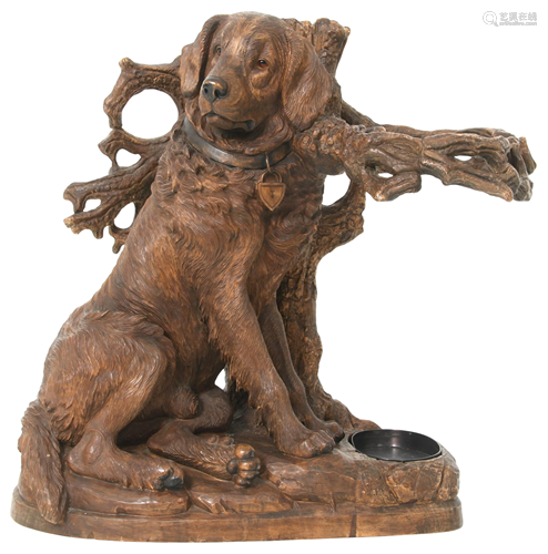 Black Forest Carved Dog Umbrella Stand