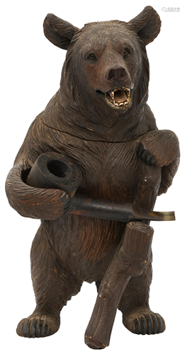 Black Forest Carved Bear Humidor & Pipe Holder