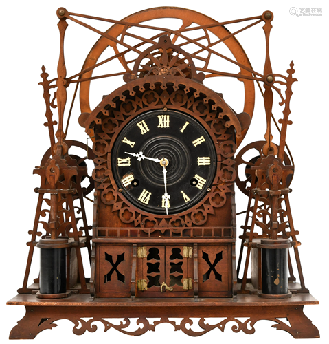 German Carved Wood Industrial Automaton Clock