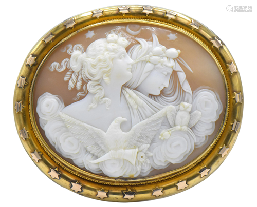 14 Karat Yellow Gold Cameo Brooch 