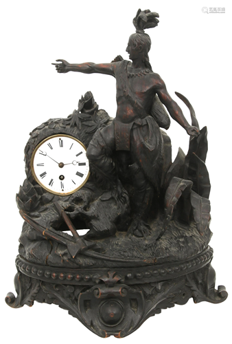 French Figural Carved Wood Mantel Clock