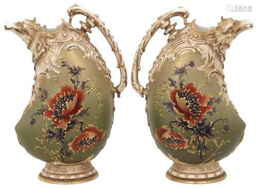 Pair of Ernst Wahliss Porcelain Pitchers