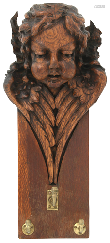 Carved Oak Cherub Wall Rack