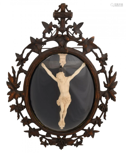 Gesso Crucifix in Black Forest Carved Frame