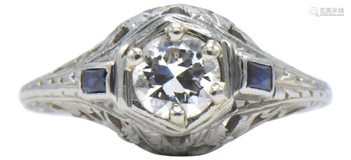 18 Karat White Gold, Diamond, & Sapphire Ring