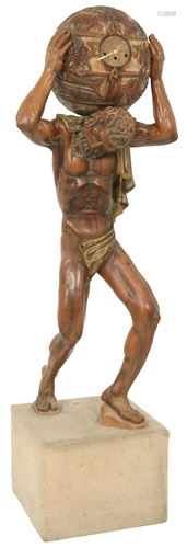 Italian Wood Carving of Atlas with Clock