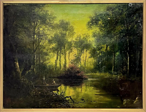 Oil paintinging on canvas depicting the river with