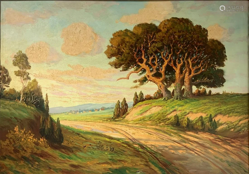 Oil paintinging on canvas depicting landscape with