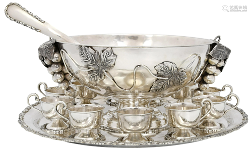 Mexican Sterling Silver Punch Bowl Set