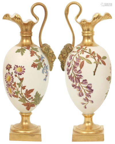 Pair of Royal Worcester Porcelain Ewers