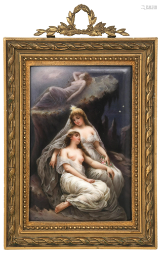 German Porcelain Plaque of Three Woman