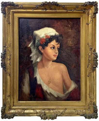 Oil paintinging on canvas depicting portrait of young