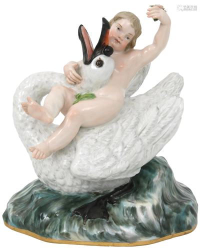 Meissen Porcelain Grouping of a Girl & Swan