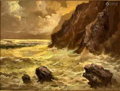 Oil paintinging on panel depicting the reef in rough