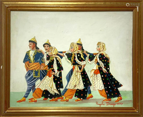 Oil paintinging on canvas depicting Asian Figures,