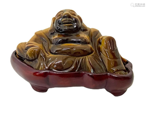 Statuette of Buddha in tiger eye. H 5 cm, width 8 cm