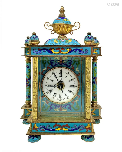 Blue table clock made in China, gold-plated metal and