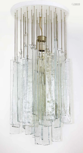 Mazzega, glass chandelier and brass chain, 60s. round