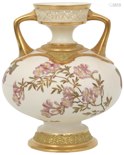 Royal Worcester Porcelain Two-Handled Vase