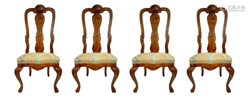Group. 4 chairs with back in inlaid wood with floral