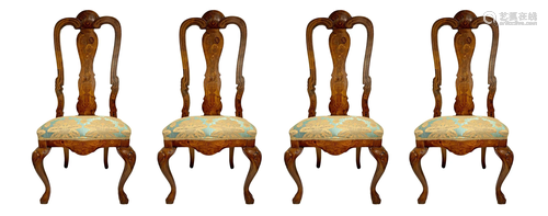 Group. 4 chairs with back in inlaid wood with floral